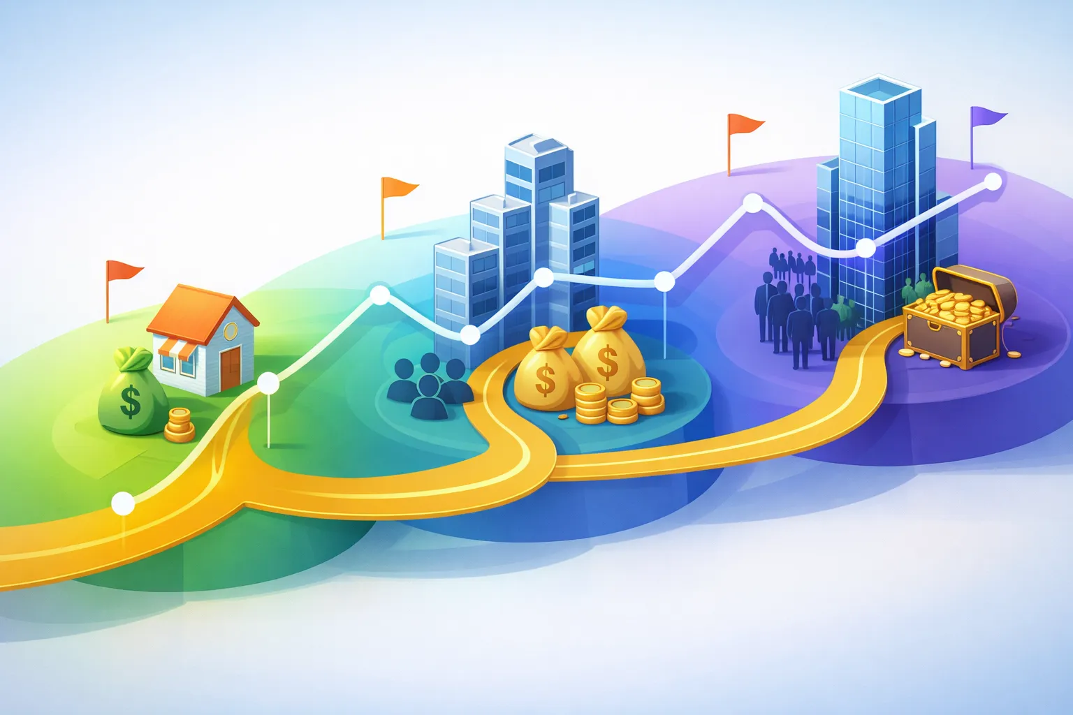 Decision guide showing recommended business structure based on annual profit levels: LLC under $50k, S-Corp $60k-200k, C-Corp for venture capital